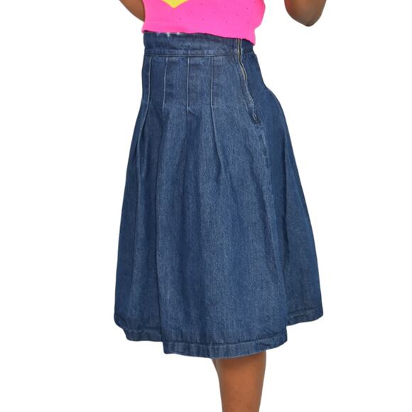 Kaos Denim Skirt Blue Jean Midi Pleats Flare Rigid Medium Wash High Waist Size 4 - Picture 11 of 15
